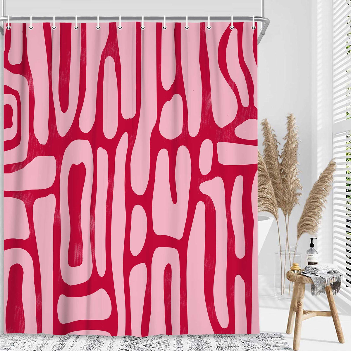 Bondjos Abstract Sage Green Shower Curtain,Boho Modern Geometric Line Art Decor,Abstract Minimalist Farmhouse Style Shower Curtain for Bathroom，Waterproof Polyester Fabric Bathroom Curtain,72x72 Inch