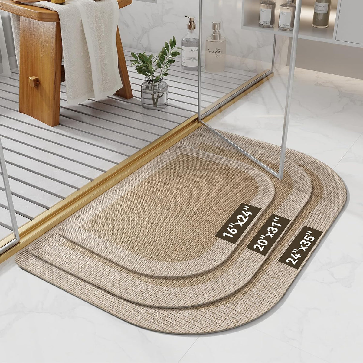 YDKGL Half Circle Bath Mat, Non Slip Thin Bathroom Rugs, Brown 16x24