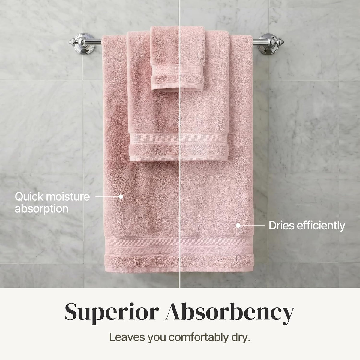 Modern Threads Spun Loft 6 Piece Bath Towel Set – 2 Bath Towels, 2 Hand Towels & 2 Washcloths – 100% Cotton, 600 GSM, Plush, Soft & Absorbent (Blush)