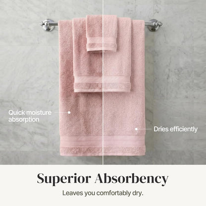 Modern Threads Spun Loft 6 Piece Bath Towel Set – 2 Bath Towels, 2 Hand Towels & 2 Washcloths – 100% Cotton, 600 GSM, Plush, Soft & Absorbent (Blush)