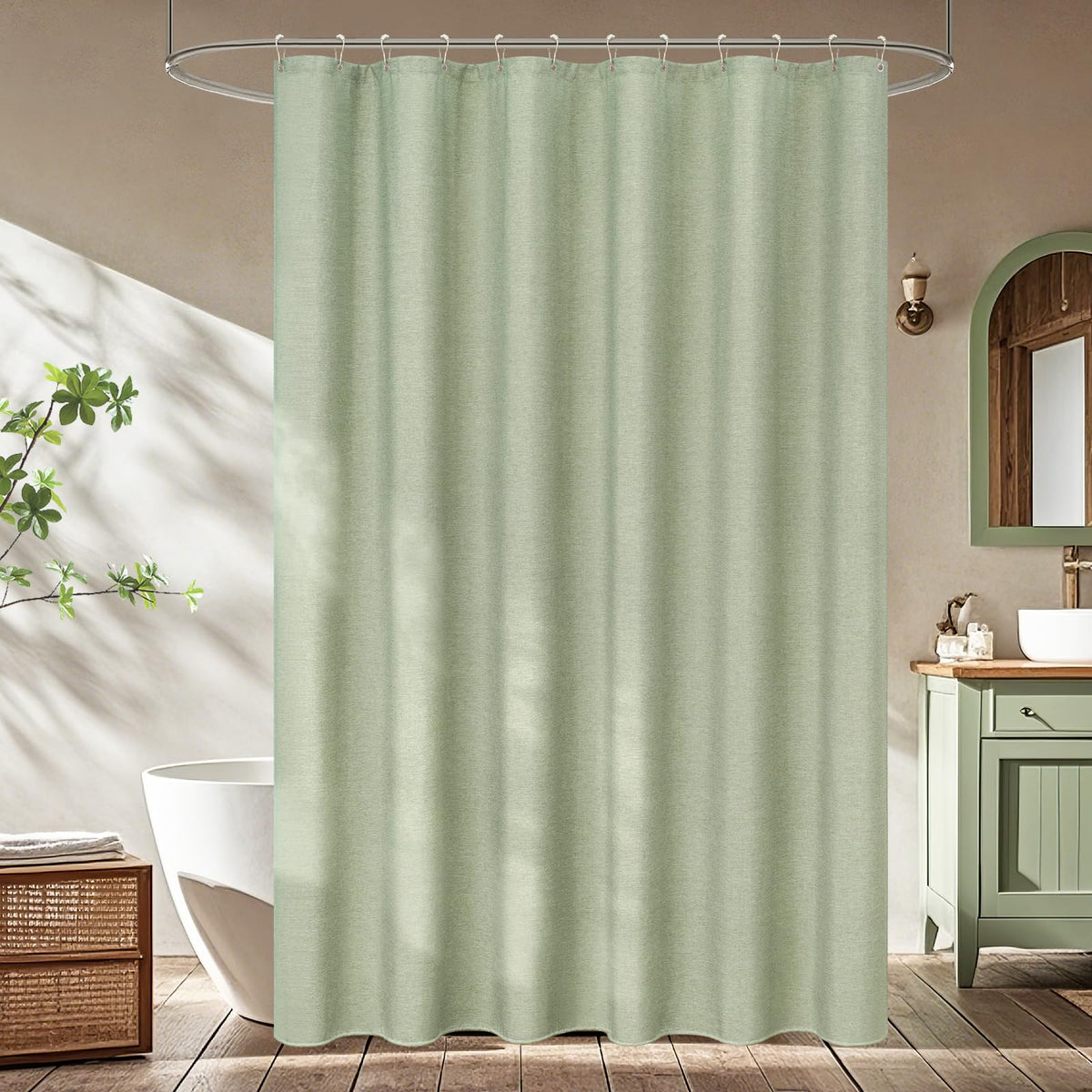 Seenus Linen Look Farmhouse Thick Fabric Shower Curtain Brown, Faux Linen Textured Country Rustic Shower Curtains Water-Resistant, 72 x 72 Inch Tan Taupe Heavyweight Shower Curtain for Bathroom Hotel