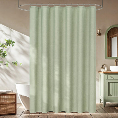 Seenus Linen Look Farmhouse Thick Fabric Shower Curtain Brown, Faux Linen Textured Country Rustic Shower Curtains Water-Resistant, 72 x 72 Inch Tan Taupe Heavyweight Shower Curtain for Bathroom Hotel