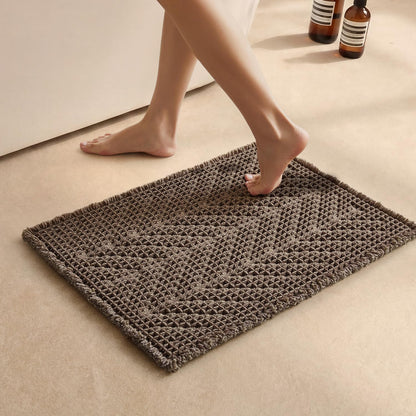 Sunfly Boho Bathroom Rug, Herringbone Waffle Bath Mat Non-Slip Washable Super Absorbent Quick Dry, Farmhouse Bath Mat for Bathroom Floor Decor 20"*30" Khaki