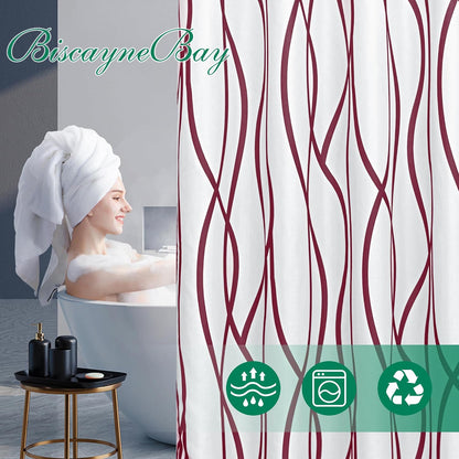 Fabric Modern Shower Curtain-Burgundy & White Shower Curtains for Bathroom