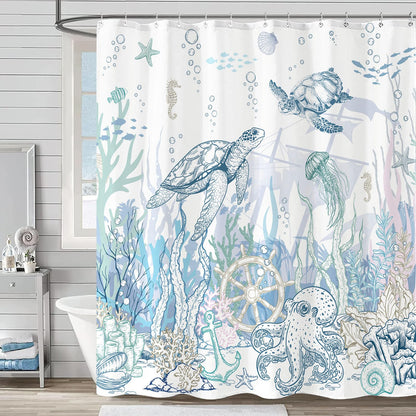 Accnicc Abstract Beach Shower Curtain Ocean Art Oil Painting Shower Curtains for Bathroom Teal Blue Coastal Seagull Waterproof Fabric Bath Curtain Decor 72 X 72 Inches