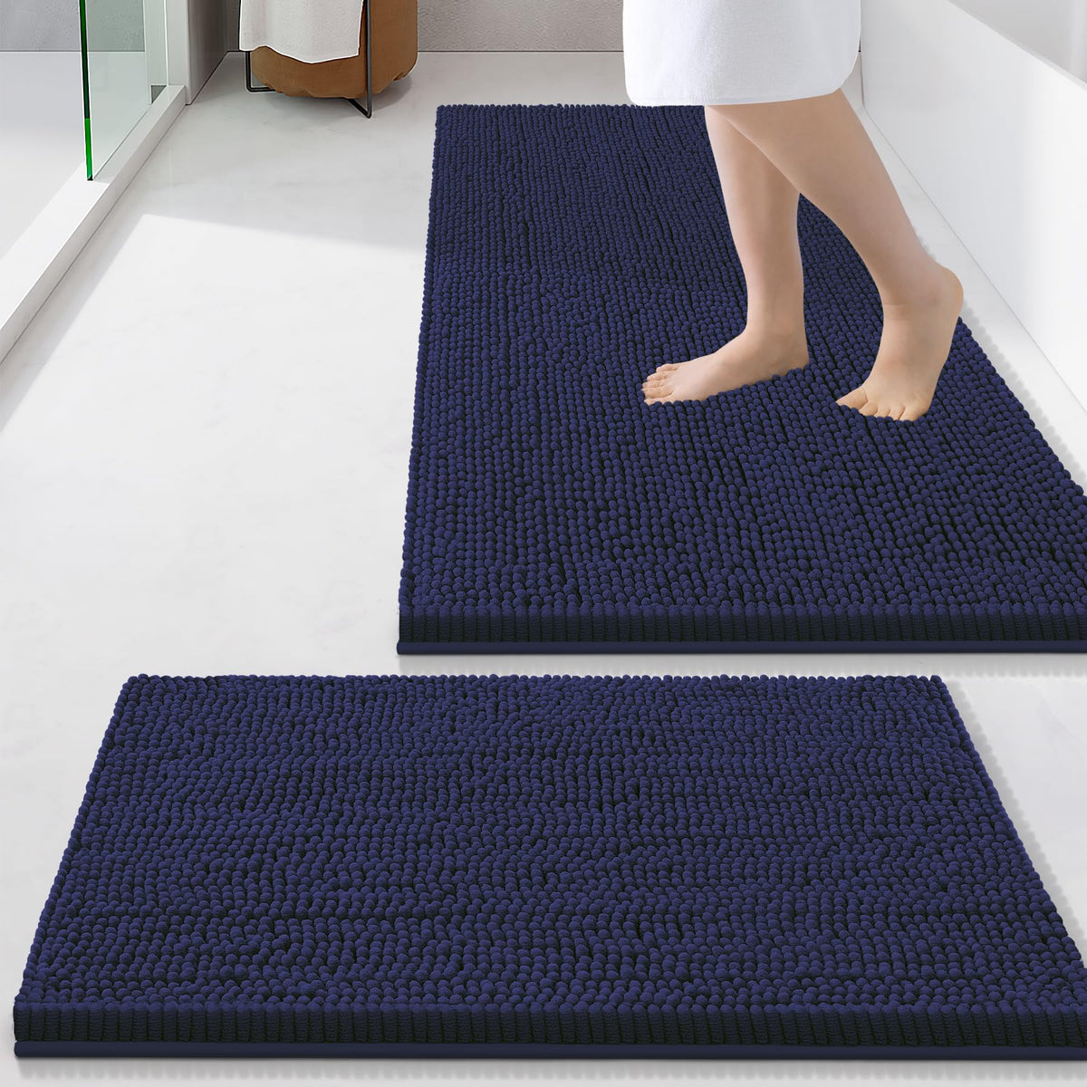 Smiry Chenille Bathroom Rugs Sets 2 Piece (30x20+24x16, Black)