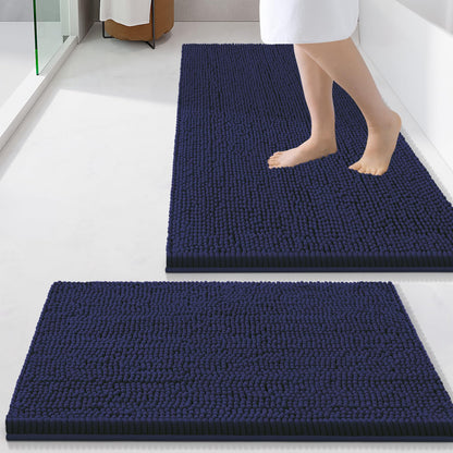 Smiry Chenille Bathroom Rugs Sets 2 Piece (30x20+24x16, Black)