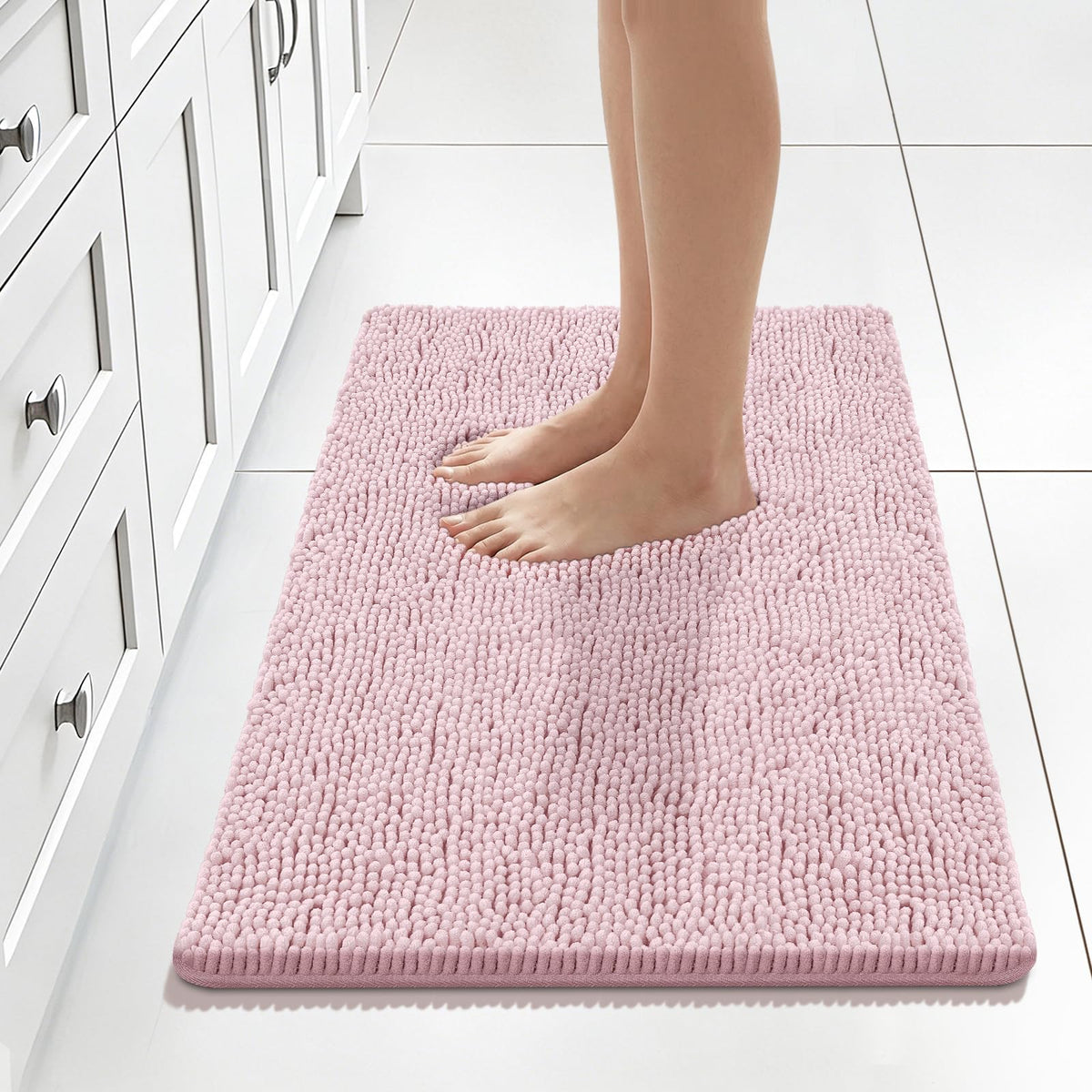 Bcoimo Small Bath Rug Mat,24x17 Chenille High Absorbent Latte Bathroom Mats