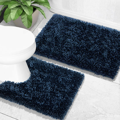 Yimobra Bathroom Rug Set 2 Piece, Luxury Shaggy Bath Mat Set with Non Slip Backing, Ultra Soft & Absorbent Mats for Bathroom Floor, Machine Washable, 31.5"x20"+24"x17", Dark Purple