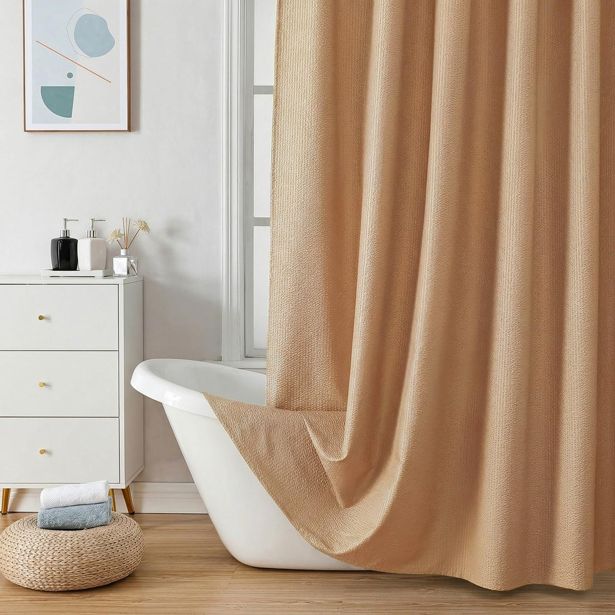 OVZME Berry Cute Shower Curtain, Embossed Textured Fabric Shower Curtain for Bathroom - Soft Cloth & Hotel Spa Luxury, Water Repellent, Machine Washable Shower Curtain, 72X72, Glacier Blue