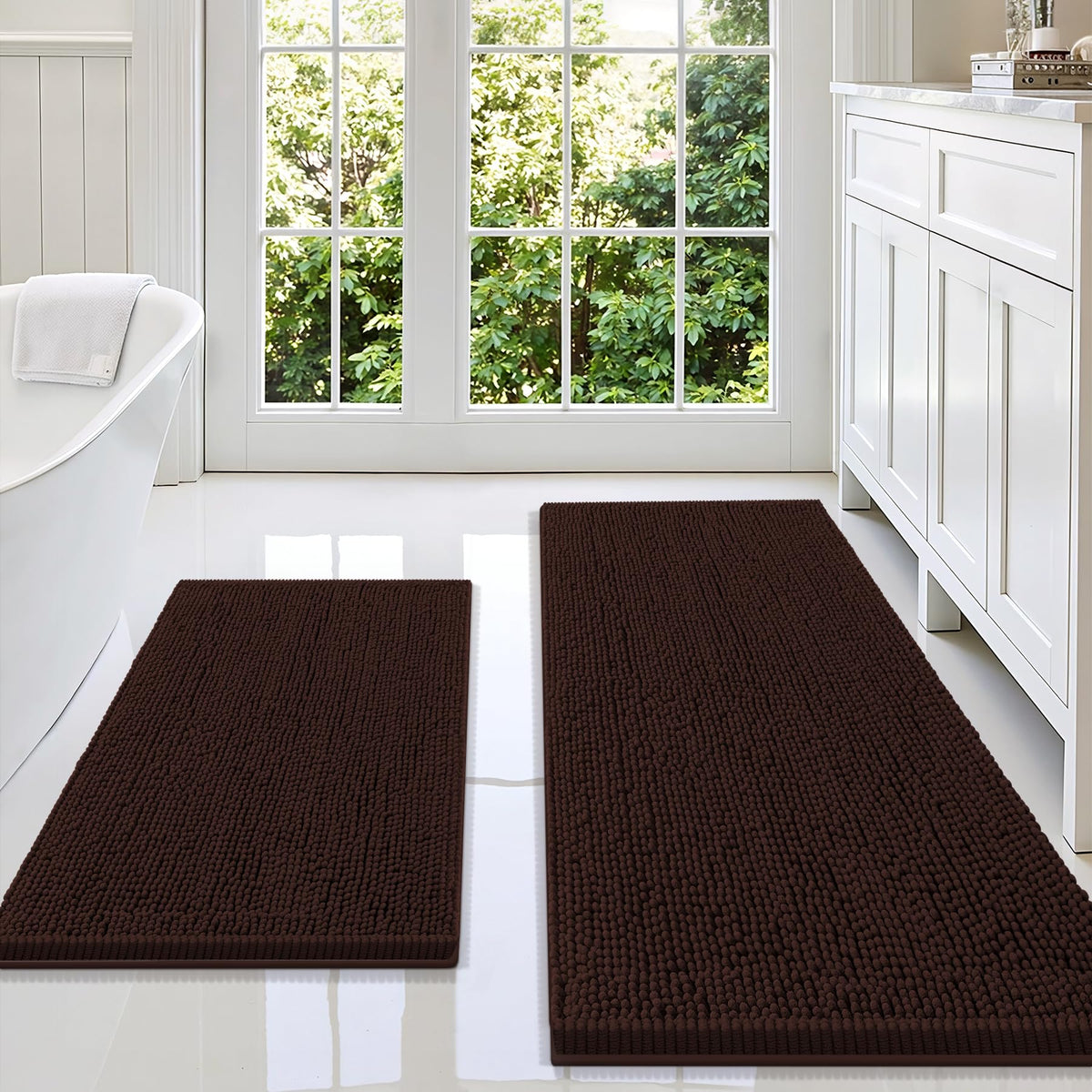 Smiry Chenille Bathroom Rugs Sets 2 Piece (30x20+24x16, Black)