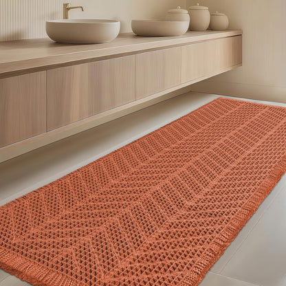Upgrade Waffle Bath Mat Set 2 Piece, Boho Bathroom Rugs Absorbent Non Slip, Ultra Soft Bathroom Mat, Machine Washable Knit Bath Rugs with Herringbones for Bathroom, Bedroom, Kitchen, Shower, White