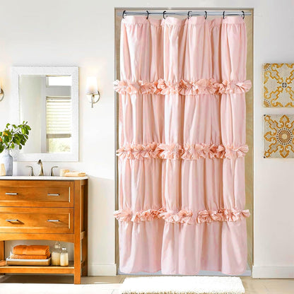 Homechoice Decor Peach Ruffle Shower Curtain for Master Bathroom