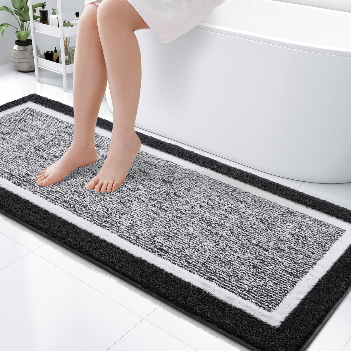 OLANLY Small Bathroom Rugs 24x16, Soft Absorbent Microfiber Bath Rugs, Grey
