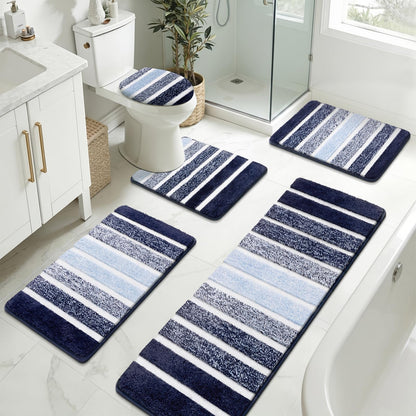 Yamaziot Sage Green Bathroom Rug Set 5 Piece Washable Non Slip Striped Mat