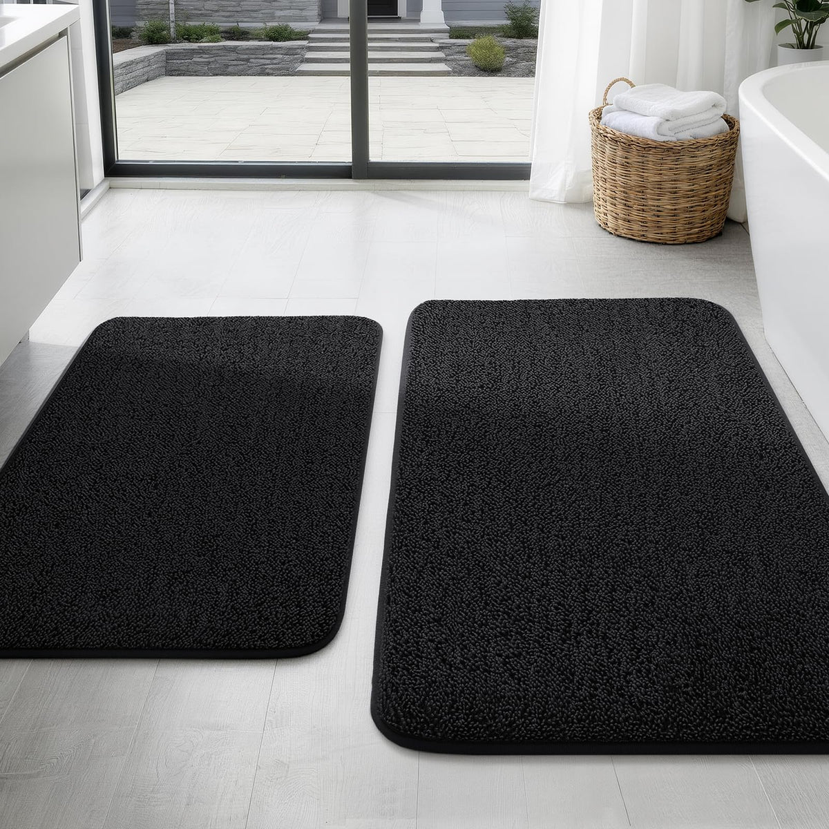YIHOUSE 2-Piece Towel-Like Memory Foam Bathroom Rug Set, Dark Grey