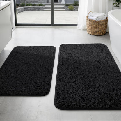 YIHOUSE 2-Piece Towel-Like Memory Foam Bathroom Rug Set, Dark Grey