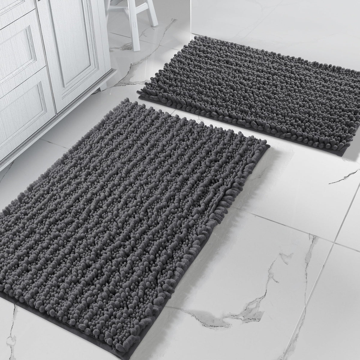Yimobra Bathroom Rugs Sets 2 Piece - Quick Dry Extra Thick Luxury Chenille Bath Mat, Non Slip Super Absorbent for Tub Shower Sink, Machine Washable Shaggy Floor Mat, 32"x20"+24"x17" Inch, Pale Khaki