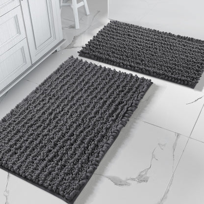 Yimobra Bathroom Rugs Sets 2 Piece - Quick Dry Extra Thick Luxury Chenille Bath Mat, Non Slip Super Absorbent for Tub Shower Sink, Machine Washable Shaggy Floor Mat, 32"x20"+24"x17" Inch, Pale Khaki