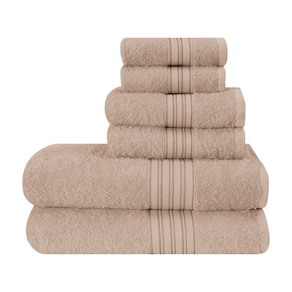 BOUTIQUO 6 Pack Cotton Towel Set, Contains 2 Bath Towels 28x55 inch, 2 Hand Towels 16x24 inch & 2 Wash Coths 12x12 inch, Ideal Everyday use, Ultra Soft Compact & Lightweight - Purple