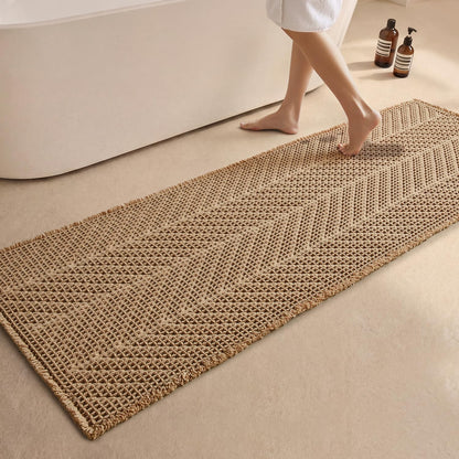 Sunfly Boho Bathroom Rug, Herringbone Waffle Bath Mat Non-Slip Washable Super Absorbent Quick Dry, Farmhouse Bath Mat for Bathroom Floor Decor 20"*30" Khaki