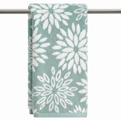 Artoid Mode 2 Pcs Beige Olive Green Dahlia Floral Jacquard Hand Towels for Bathroom, Cotton Soft Absorbent Bathroom Decor Towels, 13.7 x 29.5 Inch