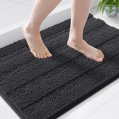 Grandaily Chenille Striped Bathroom Rugs 36x24, Extra Thick and Absorbent Bath Mats, Non-Slip Soft Plush Shaggy Shower Carpet, Machine Wash Dry, Bath Rug for Bathroom, (Large, Light Grey)