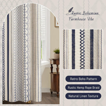 Nave Blue Boho Linen Shower Curtain,72" W x 72" L