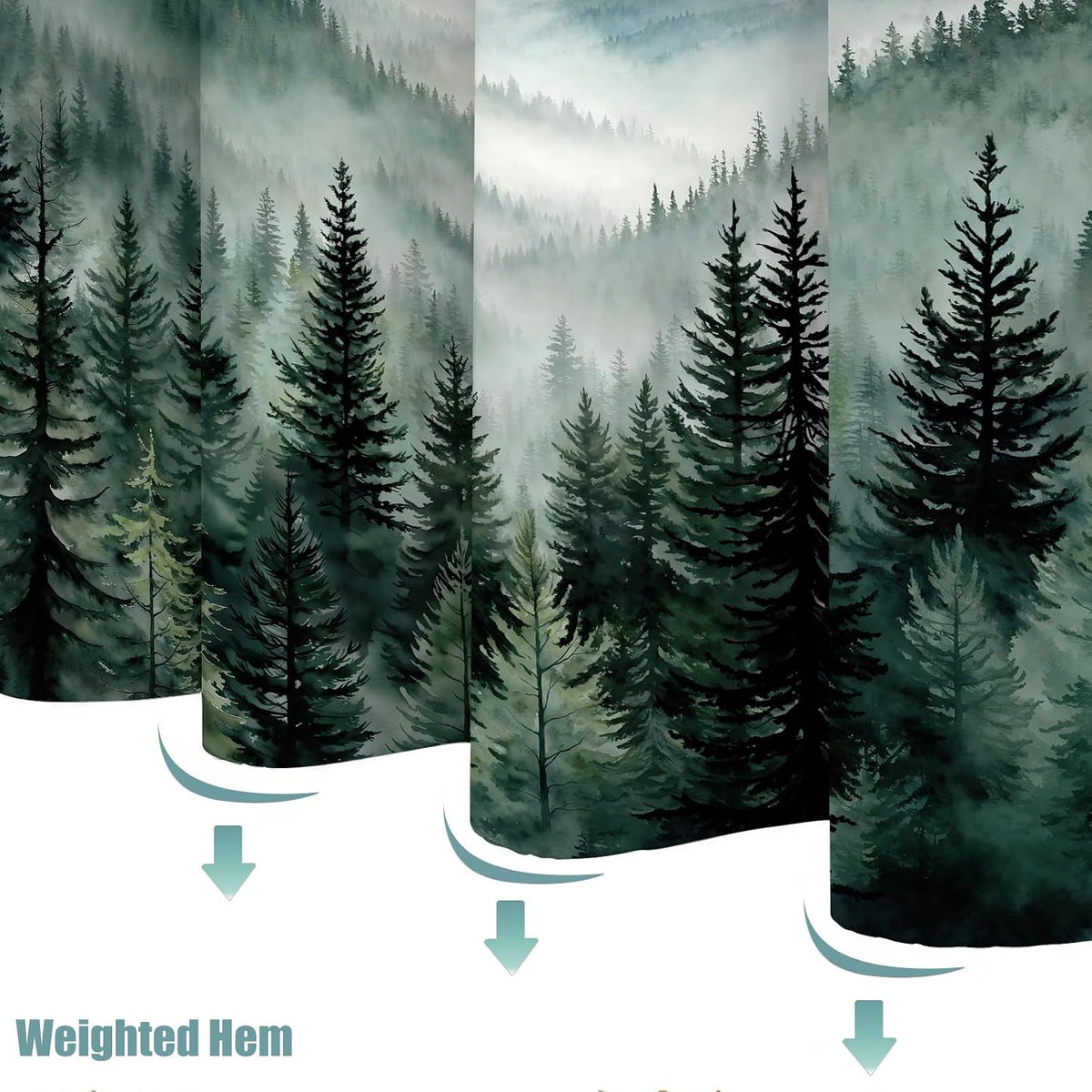 Accnicc Forest Mountain Shower Curtain Dark Green Nature Misty Pine Tree Shower Curtains for Bathroom Foggy Rustic Woodland Decorative Waterproof Fabric Bath Curtain Decor 72×72 Inches