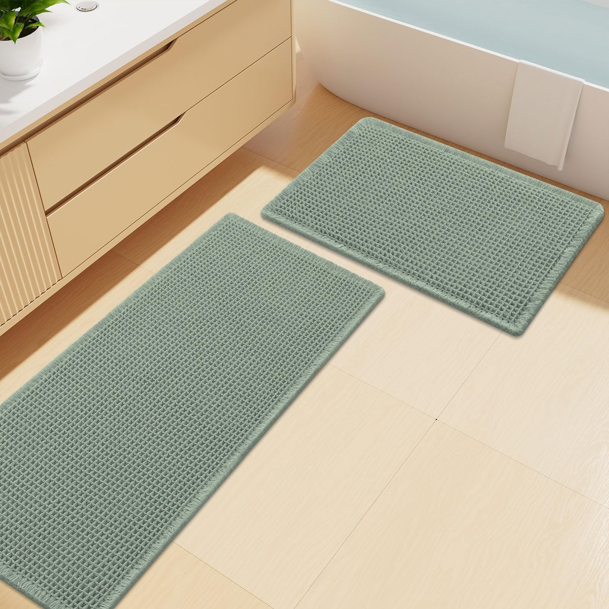 Smiry Waffle Bathroom Rugs Sets 2 Piece (30x20+24x16, Brown)