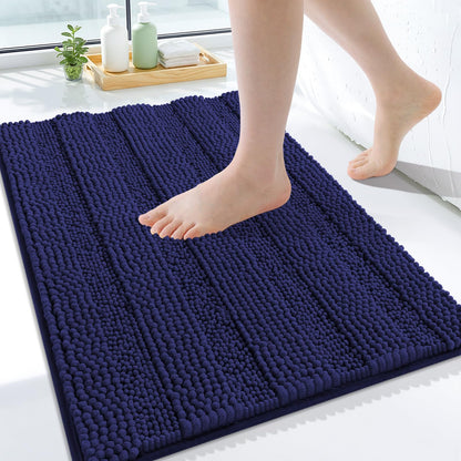 Grandaily Chenille Striped Bathroom Rugs 36x24, Extra Thick and Absorbent Bath Mats, Non-Slip Soft Plush Shaggy Shower Carpet, Machine Wash Dry, Bath Rug for Bathroom, (Large, Light Grey)