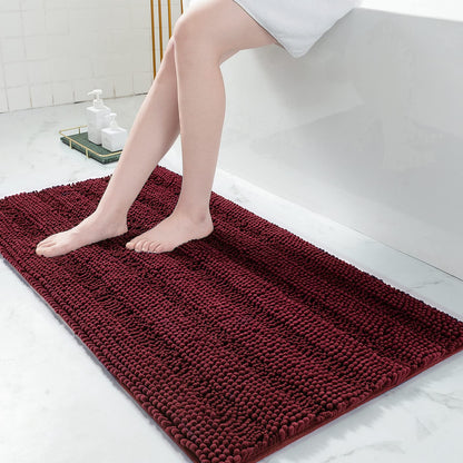 Grandaily Chenille Striped Bathroom Rugs 36x24, Extra Thick and Absorbent Bath Mats, Non-Slip Soft Plush Shaggy Shower Carpet, Machine Wash Dry, Bath Rug for Bathroom, (Large, Light Grey)