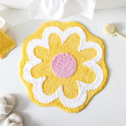 TRUEDAYS Flower Bathroom Rug, Round Non-Slip Bath Mat, 23.6"x23.6", Pink