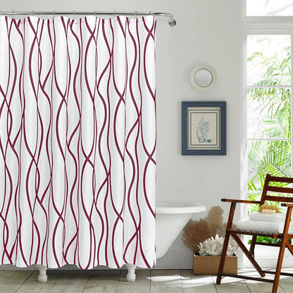 Fabric Modern Shower Curtain-Burgundy & White Shower Curtains for Bathroom