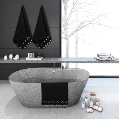Hahafelt 2 Scalloped Hand Towels Fingertip Towels for Bathroom,Black White
