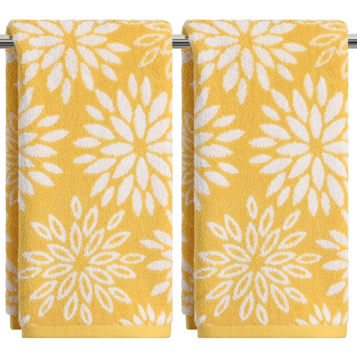 Artoid Mode 2 Pcs Beige Olive Green Dahlia Floral Jacquard Hand Towels for Bathroom, Cotton Soft Absorbent Bathroom Decor Towels, 13.7 x 29.5 Inch