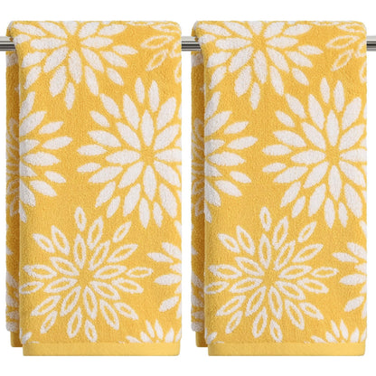 Artoid Mode 2 Pcs Beige Olive Green Dahlia Floral Jacquard Hand Towels for Bathroom, Cotton Soft Absorbent Bathroom Decor Towels, 13.7 x 29.5 Inch