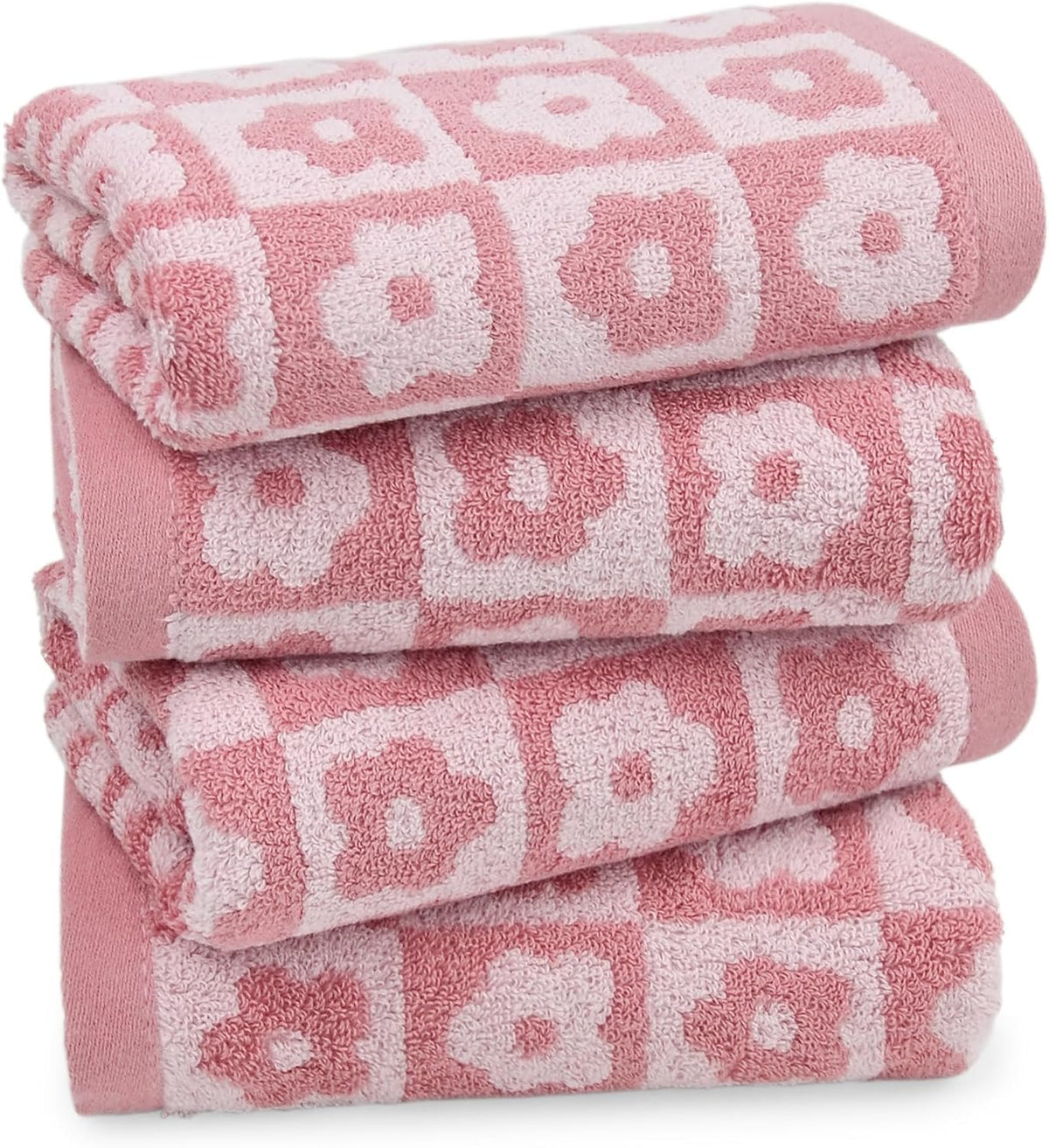 Jacquotha Pink Checkered Floral Hand Towels