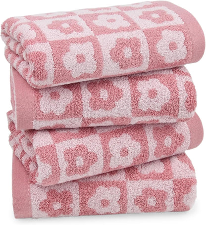 Jacquotha Pink Checkered Floral Hand Towels