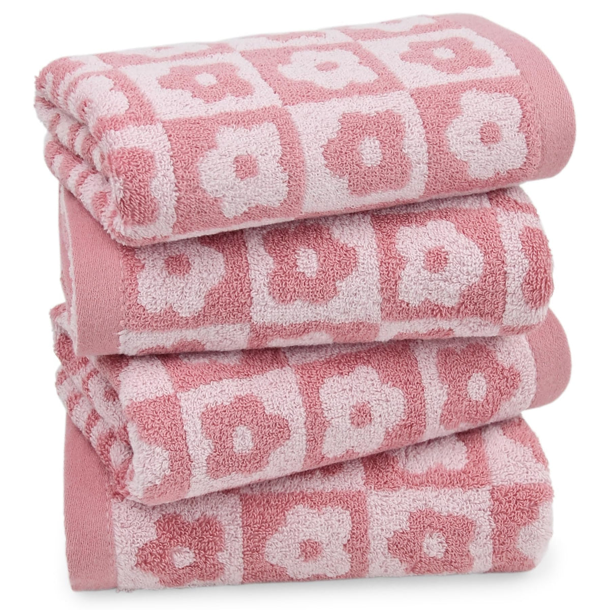 Jacquotha Pink Checkered Floral Hand Towels