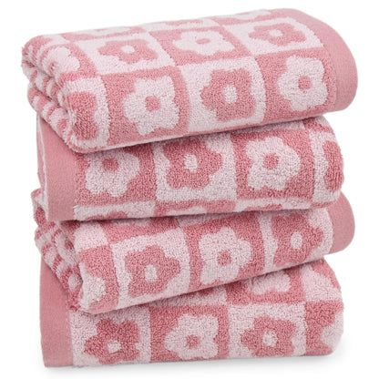 Jacquotha Pink Checkered Floral Hand Towels
