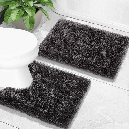Yimobra Bathroom Rug Set 2 Piece, Luxury Shaggy Bath Mat Set with Non Slip Backing, Ultra Soft & Absorbent Mats for Bathroom Floor, Machine Washable, 31.5"x20"+24"x17", Dark Purple