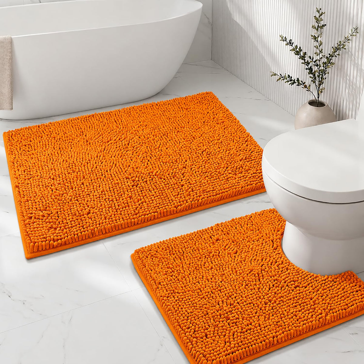 Bathroom Rugs Sets 2 Piece,Super Absorbent Soft,Thick,Machine Washable Chenille Bath Mat,Non Slip Toilet Floor Rug,Bath Mats for Bathroom,20x32 Plus 20x20 U Shape,Light Grey
