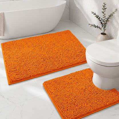 Bathroom Rugs Sets 2 Piece,Super Absorbent Soft,Thick,Machine Washable Chenille Bath Mat,Non Slip Toilet Floor Rug,Bath Mats for Bathroom,20x32 Plus 20x20 U Shape,Light Grey
