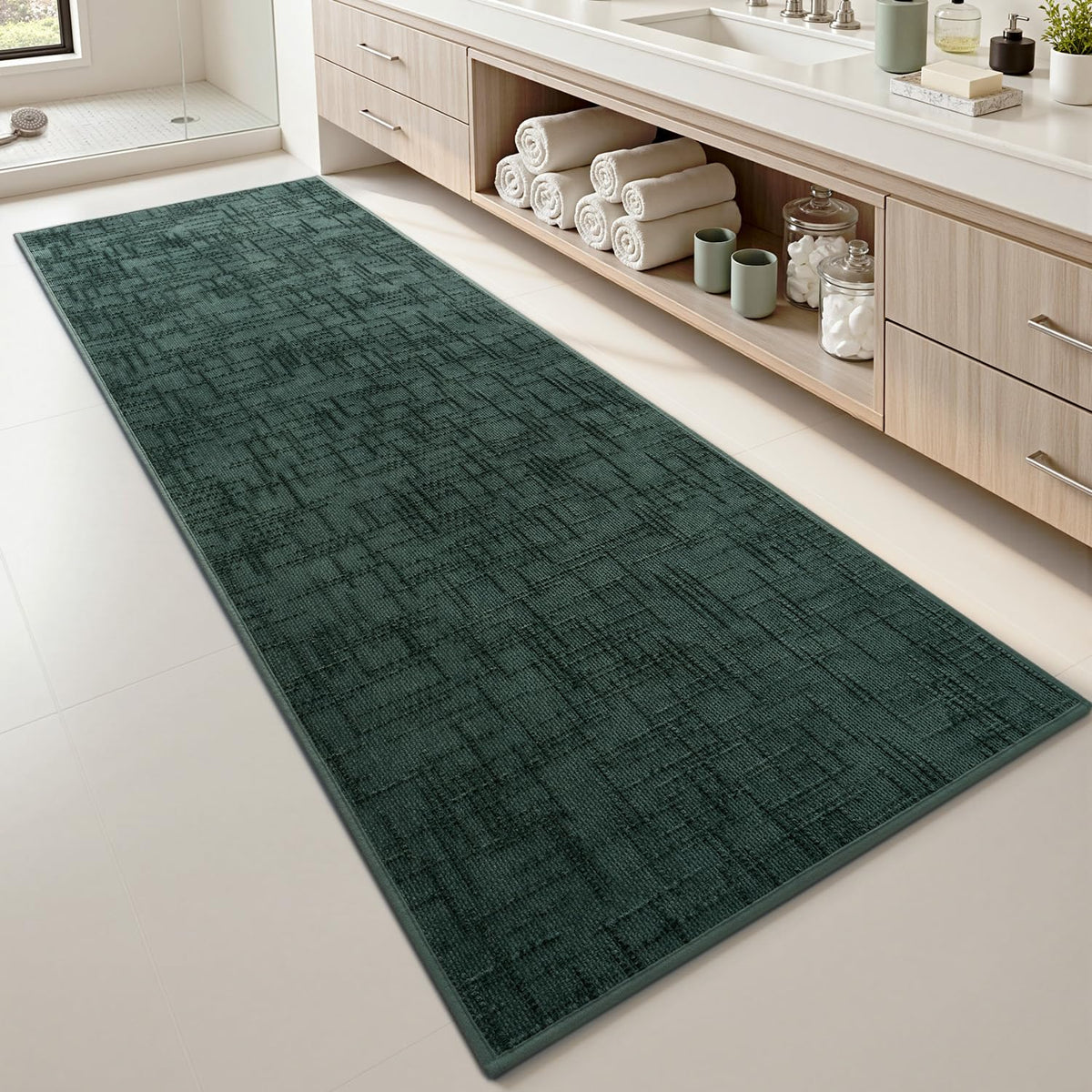 AMOAMI Bath Mat Non Slip Super Absorbent Quick Dry Bath Mats for Bathroom Floor Rubber Backing Washable Bathroom Rugs Modern Woven Jacquard Mat, Beside Tub Bath Rugs, 17" x 24", Brown
