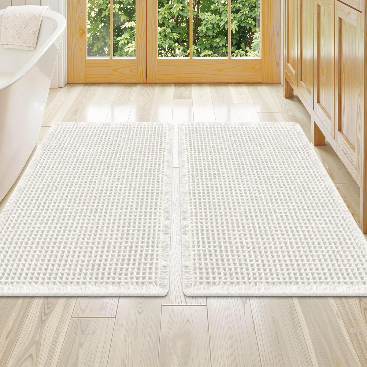 Smiry Waffle Bathroom Rugs Sets 2 Piece (30x20+24x16, Brown)