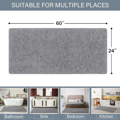 LOCHAS Luxury Bathroom Rug Shaggy Bath Mat 24 x 60 Inch, Gray