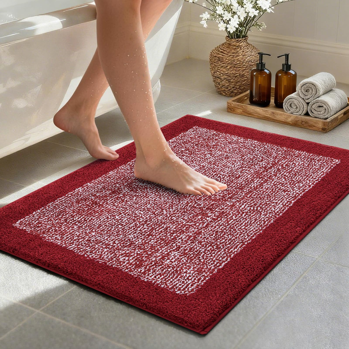 Long 2x4 Ft (48''x24'') Bathroom Rugs, Non Slip Washable Bath Mat Grey