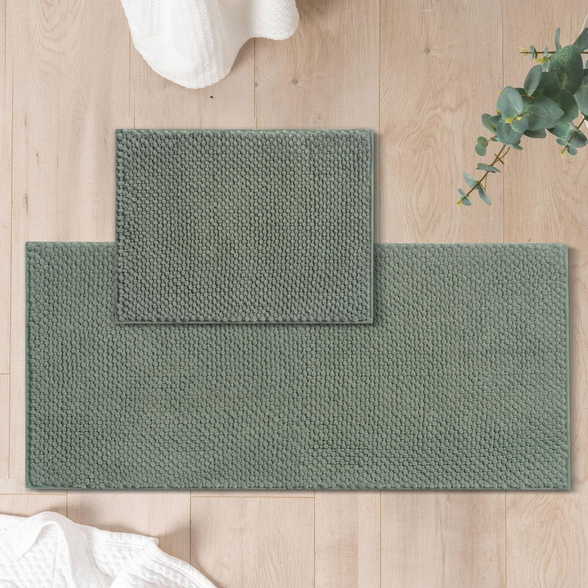 FRESHMINT Chenille Bath Rugs Set 2 Pieces, Cream White, 17''x24''+20''x47''