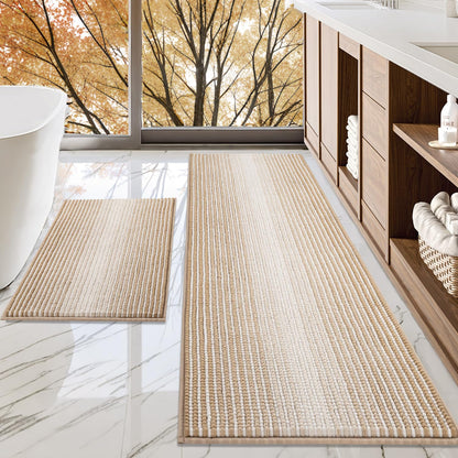BSICPRO Bathroom Rugs Sets 2 Piece, Non Slip Striped Bath Mats, Fog Blue